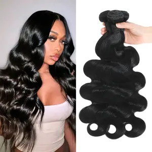 Neihky 12A Human Hair Bundles Natural Black 16 Inch Body Wave 100% Unprocessed Brazilian Virgin Hair 1 Bundles Human Hair Extensions Quick Weave