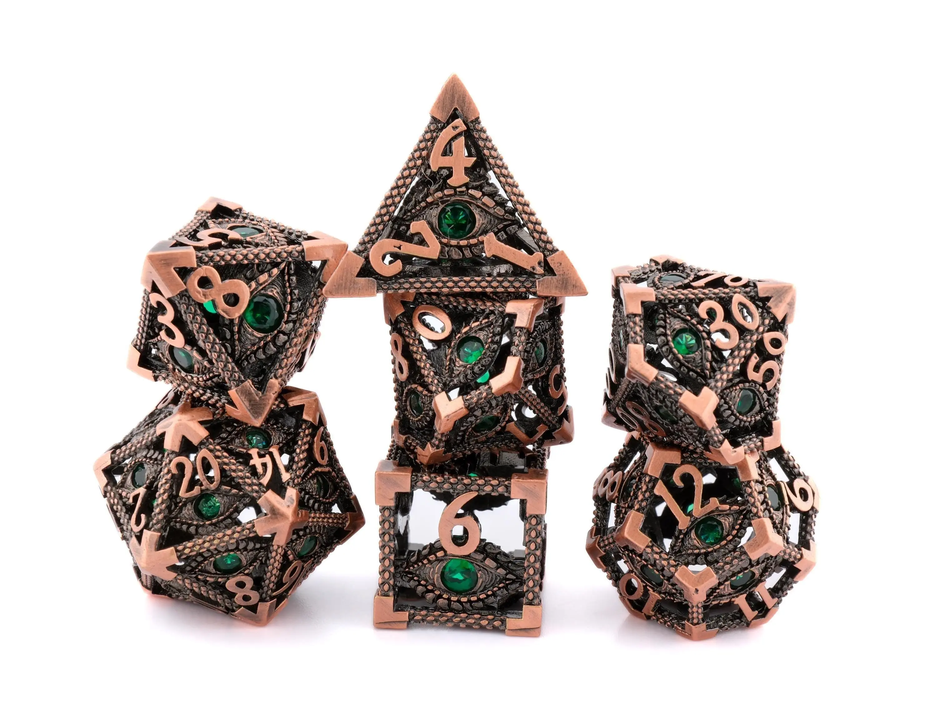 Devil's Eye Hollow Metal Dice Set - 7-Piece Gemstone-Infused Dice for Dungeons & Dragons, Role Playing Game