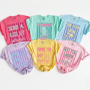 BojjiCo Personalized Last Day of School Matching Teacher Shirts Graphic Tees Retro Pastel Preppy Colorful Cotton T-Shirts Team Cute Animal Goodbye Tee See You Later Alligator Raccoon Capybara Tshirt Bye Bye Butterfly Flamingo End Of Year Farewell Tops