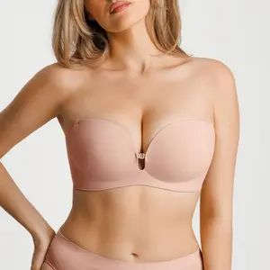 Popilush Seamless Non Slip Shaping Strapless Bra Removable Pads Bandeau Tube Top Bra Wireless Invisible Push Up Support Bra for Women Anti Slip Stay Up Comfort Stretchy Underwire Free Daily Wear Party Outfits