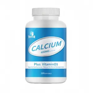 Tower Calcium Carbonate & Vitamin D3 100 Softgels 800mg Calcium Per Softgel for Bone Health & Immune Function Support 90 Softgels with 7mcg Vitamin D3
