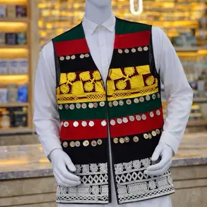 Traditional Embroidered Vest with Coin Accents and Intricate Patterns for Men Tops