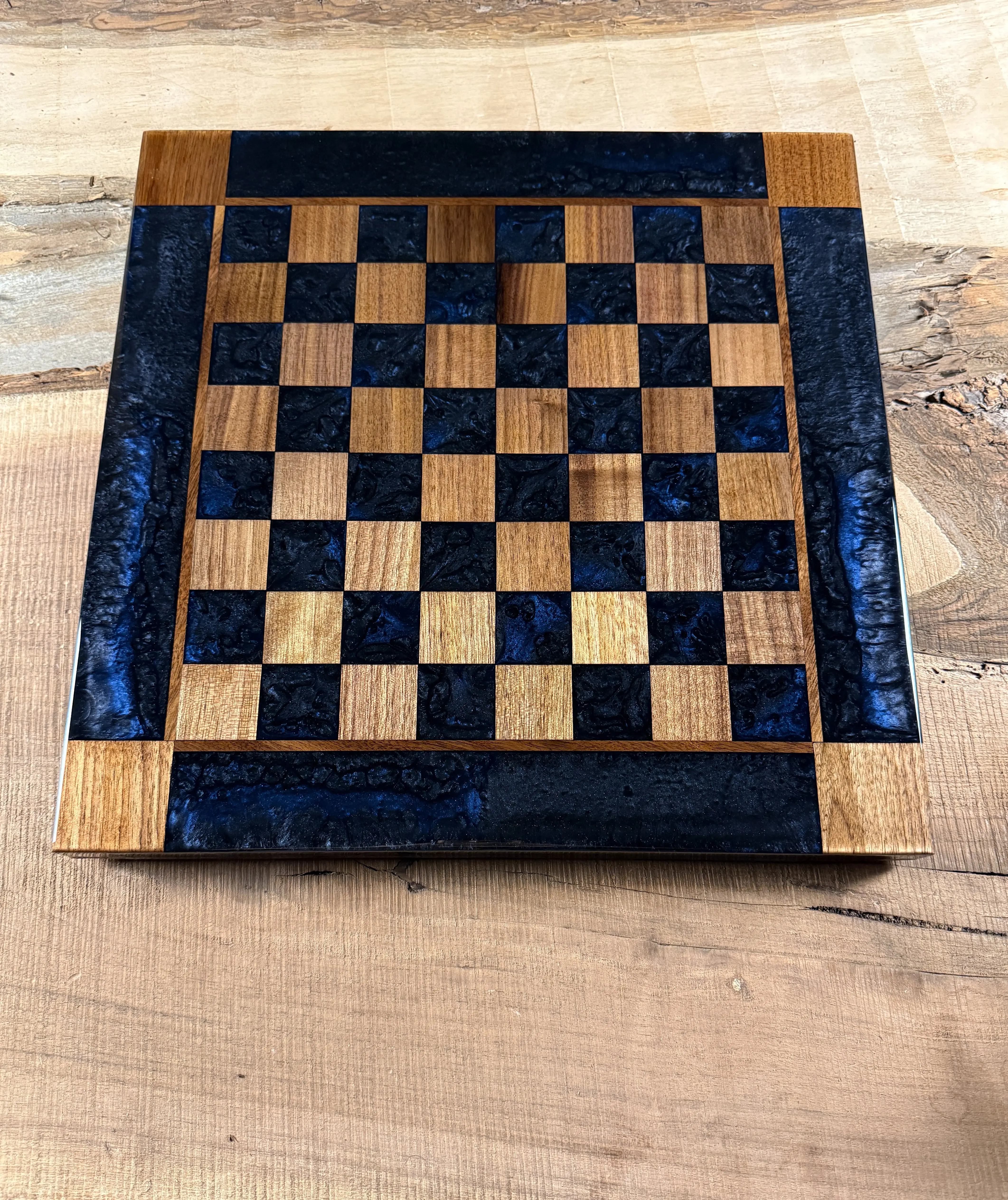 Midnight Blue Walnut Chess Board (INCLUDES PIECES)