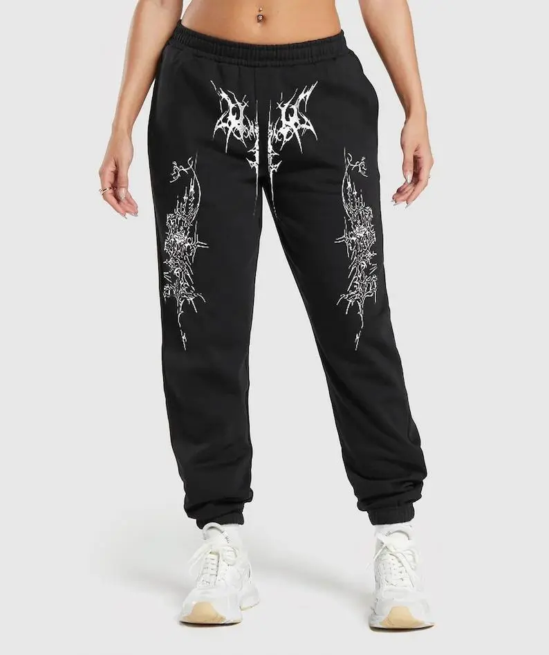 Goth Streetwear Joggers, Men's Graphic Sweatpants, Heavyweight Baggy Gym Pants, Dark Grunge Bodybuilding Streetwear Bottoms