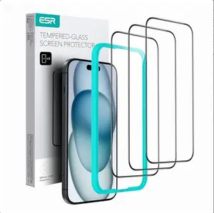 ESR 3 Pack for iPhone 15 Screen Protector, 3 Black Edge Tempered-Glass Film with Easy Installation Tool, 2.5D Curved Edges, Full-Coverage Military-Grade Protection, Scratch Resistant