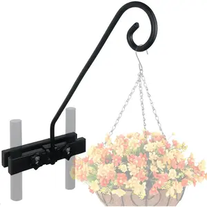 Heavy Duty Fence Deck Hook Rail, 16.5 inches Pole, Holds up to 15lbs, Suitable for Hanging Flower Baskets Wind Chimes Planters Bird Feeders Lights