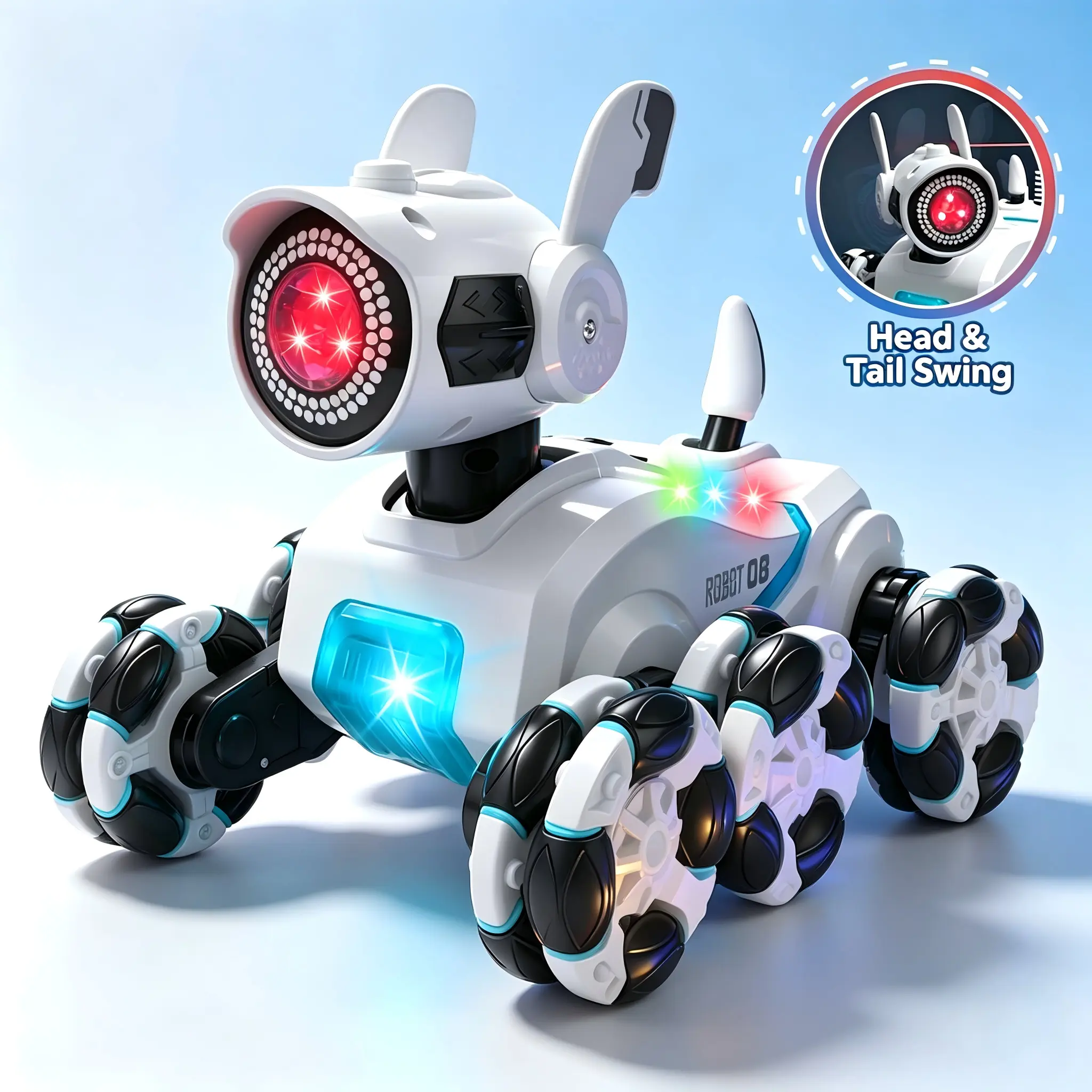 Gesture Sensing RC Robot Dog, AI Smart Interactive Robot Pet Dog with Spray & LED Lights, Dual Remote Control Stunt Robot Dog Soccer Game Toy, Cool Tech Electronic Robot Dog Gift Set for Boys Kids Birthday Christmas Presents