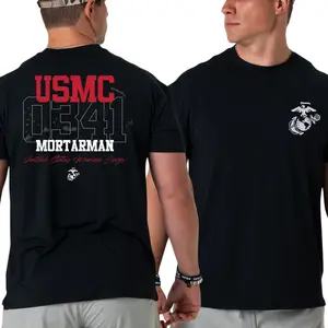 USMC 0341 Mortarman T-Shirt, Military MOS Graphic Design 2 Sides, Bold Red and Gray Print with Eagle Globe Anchor, Marine Infantry Tribute Tee for Men & Women, Summer Deals, Vacation Outfits