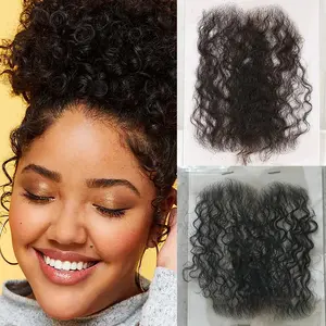 Swiss Lace Curly Human Hair Baby Hair Edge Reusable Natural Invisible Lace Hairline Black Color 4 Pcs Hair Extensions Fluffy Afro Kinky Glueless Kinky Edges