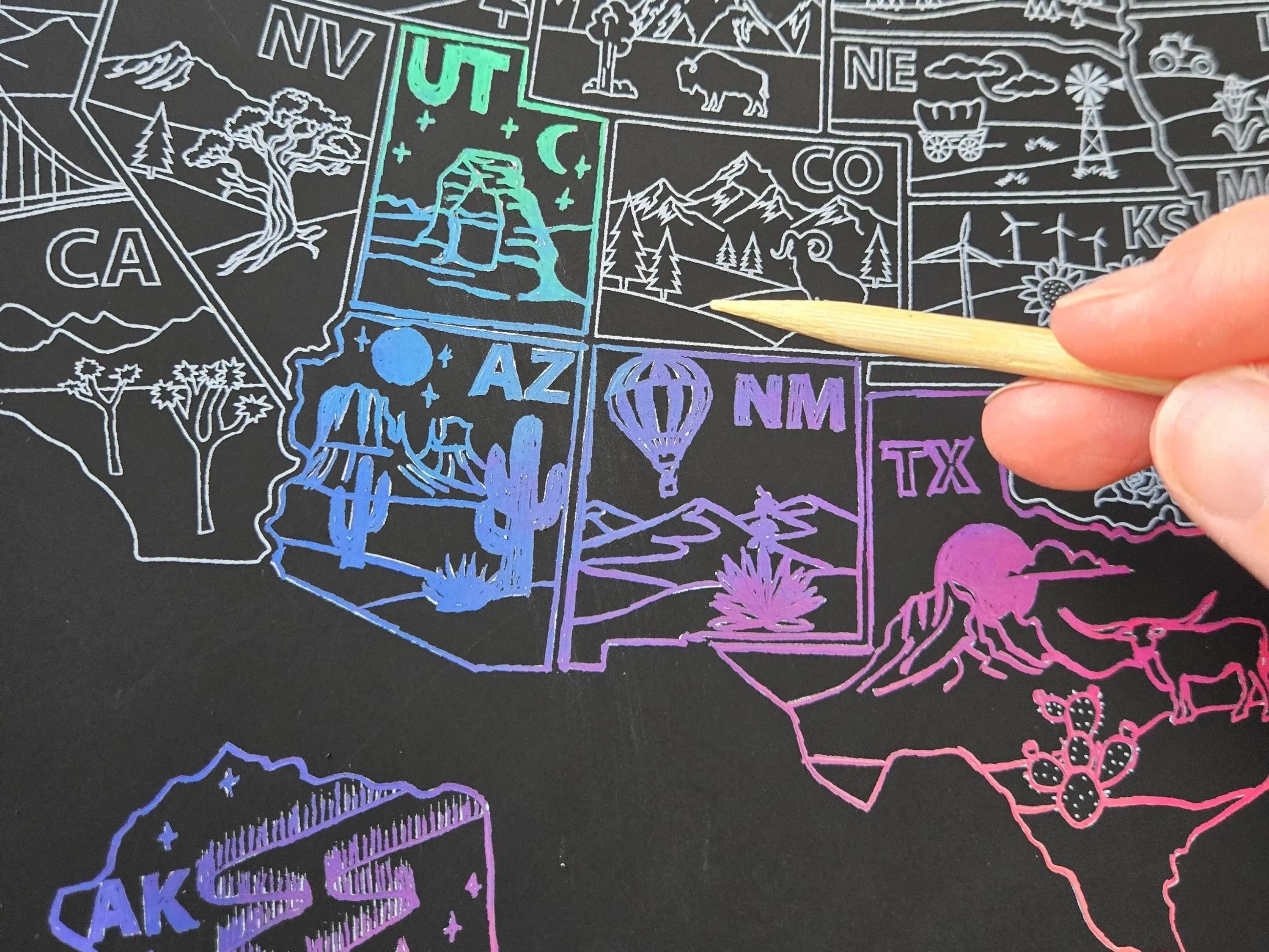 US Scratch Off Poster, Scratch Art Map, United States Bucket List, 50 States Traveled