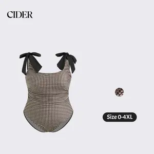 Cider Shaping Gingham Bowknot Ruched One Piece Swimsuit Curve & Plus