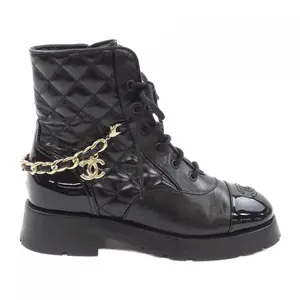 Pre-owned CHANEL Calfskin Small Leather Goods Shiny Patent Metal Boots