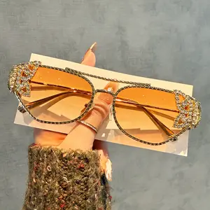 Women's Polygonal Metal Fashion Glasses Double Bridge Butterfly Rhinestone Detail Vintage Eyewear for Daily Wear Lightweight Decorative Frame