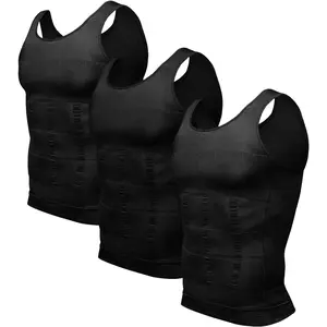 3 Pack Men Compression Shirt Body Shapewear Base Layer Tummy Shaper Vest Tank Top