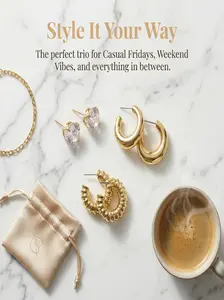 3 Pairs Earrings Set, Elegant Zircon Studs + Twisted Gold Band, 14k Gold Plated Hypoallergenic Jewelry Gift