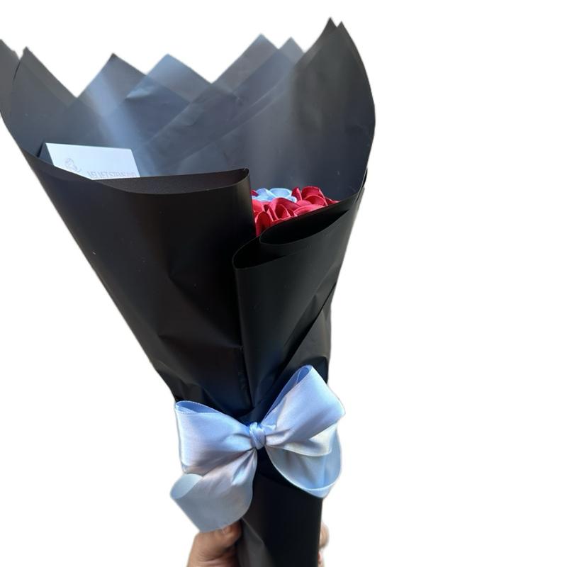 Two Toned Red and Sky Blue Eternal Roses - 12-Piece Flower Arrangement with Black Outer Packaging