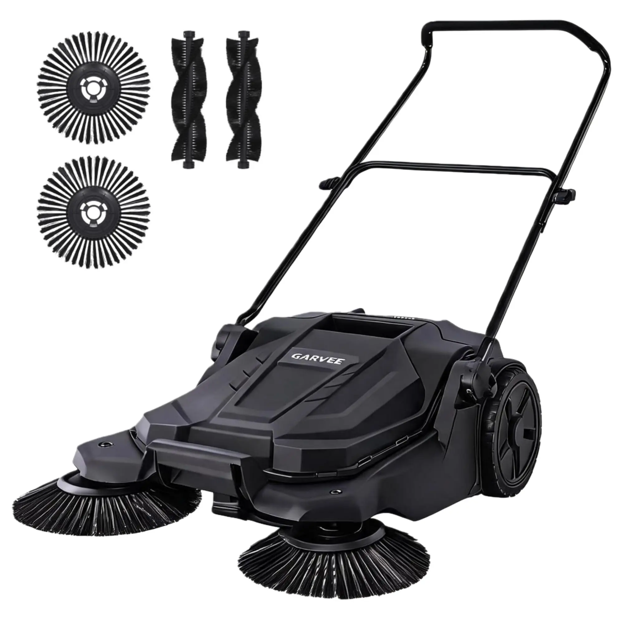 Walk-Behind Hand Push Floor Sweeper, 25.6 in Sweeping Width Manual Non-Electric, 5-Gallon Waste Container, Adjustable Folding Handle for Garage, Workshop, Driveway, Patio