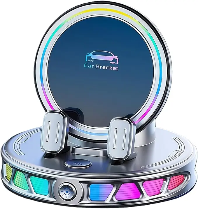 15W MagSafe Wireless Charging Car Mount with 7-Color RGB Ambient Light, 360° Rotatable Strong Suction Cup Car Phone Holder Supports Horizontal Charging Mode, Compatible with iPhone 17 Pro Max, 16, 15, 14, 13, 12 Series