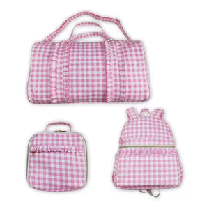 Matching Trendy Pink Plaid Print Pink Backpack Travel Bag Back to School Lunch Box & Backpack 13.5*5*17in