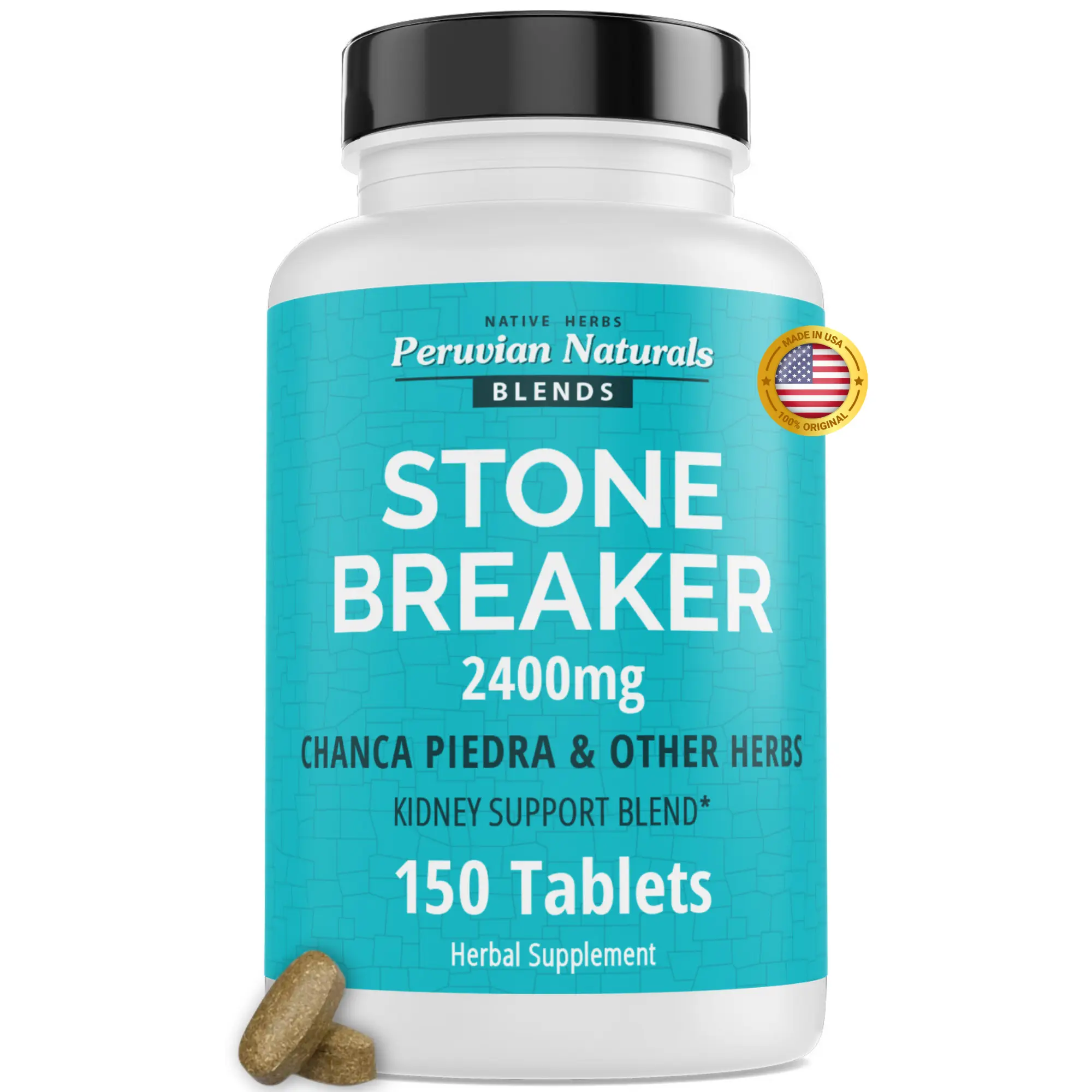 PERUVIAN NATURALS Chanca Piedra Stone Breaker for Kidney and Liver Support - Herbal Dietary Supplement - 150 Tablets, 2400mg Chancapiedra, Milk Thistle, Dandelion Root, Adult Kidney Liver Gallbladder Support