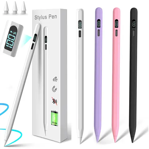 Elecomo Portable Pen-Shaped Stylus - 15-Min Fast Charging, USB, Button Control, LED Power Light, Palm Rejection, Tilt Sensor, Built-in Li-ion Battery, Touch Screen Pen for Sketching, Drawing, Writing Easily on Compatible iPads (Tablet Accessories)