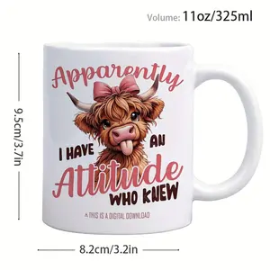 Playful Highland Cow Ceramic Coffee Mug with Pink Bow and Humorous Quote Perfect Gift for Cow Enthusiasts or Friends Ideal for Home or Office Use