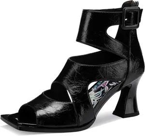 Chunky Gladiator Sandals for Women Summer Peep Toe Stylish Sexy Shoes Dressy Comfortable Strappy High Heels Elegantes Sparkly Buckle Wedge Ladies Formal 3 Inch Pumps