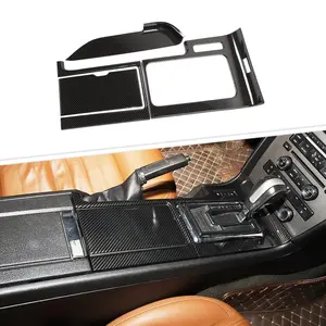 Carbon Fiber Style For 2010-2014 Ford Mustang Console Gear Shift Panel & Cup Holder Cover Trim ABS Detailing Car Interior Accessory Kit