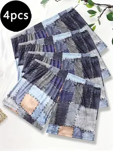 Men's Plaid Printed Underwear, Comfortable Breathable Home Sleep Pants, Casual Loose Fit Lingerie for All Seasons