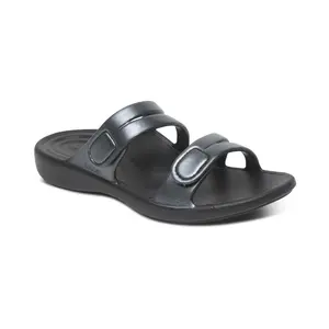 Aetrex Janey Sport Water Friendly Slide - Pewter | Women's Orthotic Slides with Arch Support for Foot Pain Relief