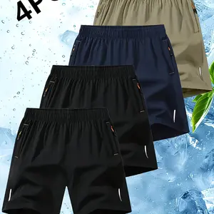 4-piece men's reflective strip printed sports and casual shorts, breathable and quick-drying trendy fitness shorts, the first choice for summer exercise