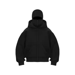 Men and women Balaclava Y2K Gothic Harajuku winter new item double hooded sweatshirt men's hooded mask zipper sportswear Black Casual Fashion Unisex