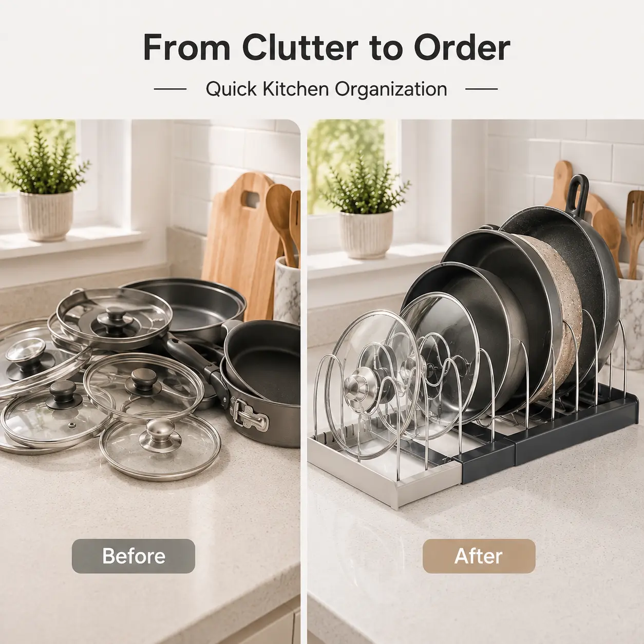 Telescopic Adjustable Cookware Organizer, Drawer Storage Rack for Baking Trays & Pots, Kitchen Pan Lid Holder, Expandable Cabinet Organizer For Kitchen Utensils