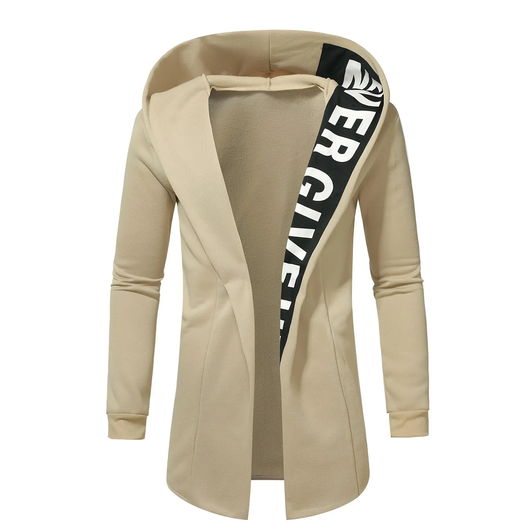 Men's Casual Hooded Cardigan Sweater Jacket, 95% Polyester, 5% Elastane, Slightly Stretchy Knit Fabric, Solid Color, Spring/Autumn