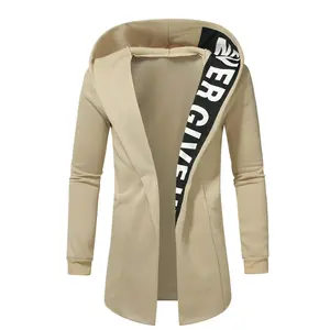 Men's Casual Hooded Cardigan Sweater Jacket, 95% Polyester, 5% Elastane, Slightly Stretchy Knit Fabric, Solid Color, Spring/Autumn