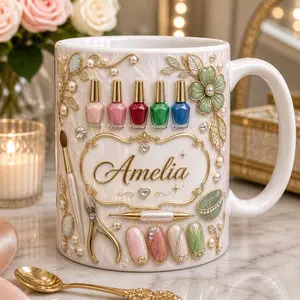 Personalized Nail Artist Mug 2D Printed 3D Effect Coffee Cup, Custom Name Nail Tech Gift, Glam Manicurist Design, Premium Ceramic Mug for Nail Technicians Salon Professionals Beauty Lovers, Nail Lover Keepsake, Thoughtful Gift Idea for Her Friends Family