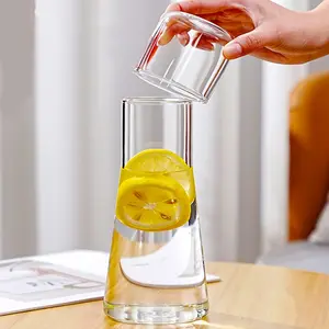 Glass Bedside Carafe Set With Drinking Cup, Nightstand Water Bottle For Juice, Milk & Rinsing, Minimalist Bedroom & Bathroom Essential，30oz / 850ml, Drinkware, Glassware Set