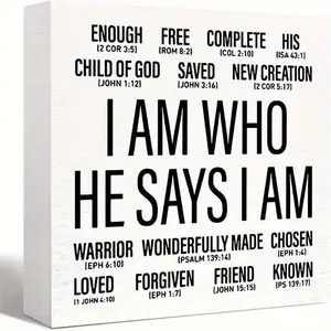 Christian Desktop Decoration, I Am Who He Says I Am PVC Foam Desktop Decoration, Bible Verse Decor, Vintage Plaque Decor, Home Office Decor, Ideal Baptism Gift