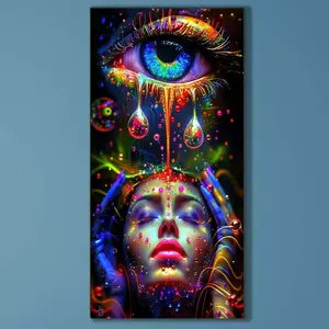 5D DIY Full Diamond Round Diamond Painting - Diamond Art Painting Kit Colorful Teary Eyes Mosaic, Canvas - DIY Decorative Painting, Home Wall Decor, Perfect for Halloween and Christmas, Independence Day, Birthday and Anniversary Gifts