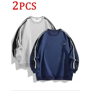 Men's Fleece Lined Pullover Sweater Set, Casual Round Neck Long Sleeve Top, Soft Fabric, Fall & Winter Warm Wear