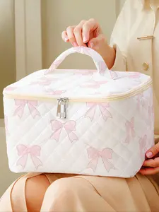 Bow Pattern Makeup Bag, Large Capacity Travel Toiletry Bag, Portable Travel Makeup Bag, Zipper Makeup Organizer Pouch, Versatile Storage Bag, Travel Cosmetic Bag