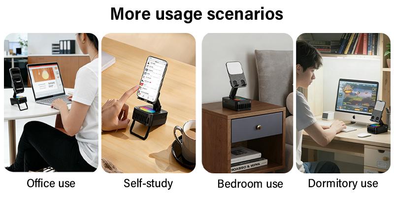 5-in-1 Portable Wireless Induction Audio Speaker Stand - 360° Adjustable Rechargeable Phone/Tablet Holder, Desk Fan,Gift for Men/Women for Office, Travel