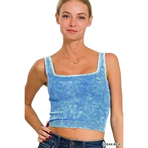 Zenana 2 Way Neckline Washed Ribbed Seamless Tank Top