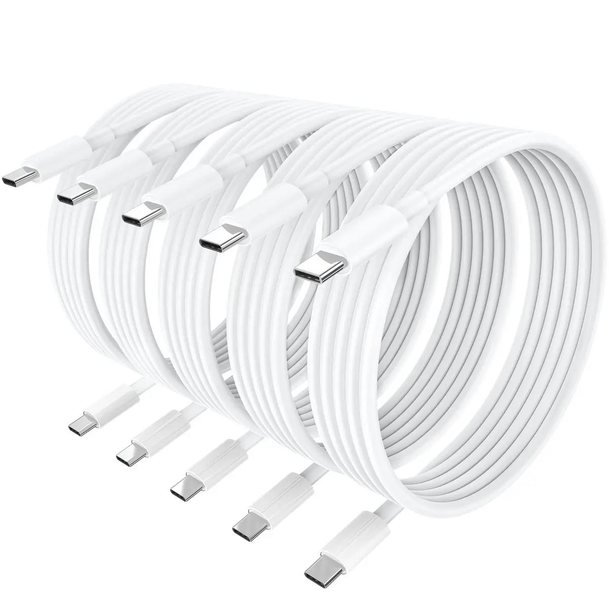 100W Fast Charging USB C Cable - 6ft Type-C to Type-C Durable & High-Speed Data Sync Cord - Compatible with iPhone 15, Samsung, Android, MacBook, Tablets - PD & QC Supported (5-Pack)