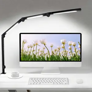 Dimmable LED Desk Lamp with Clamp, Architect Desk Lamp with Dual book Light and Adjustable Swing Arm, Clip-on Eye-Care 4 Modes & 5 Brightness Levels Table touch Light led lights Modern Computer Lighting for Home Office