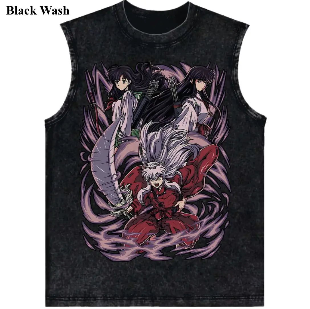 Kikyo Kagome Inuyasha Vintage Tank Top, Inuyasha Graphic Tees, Inuyasha Tank Top, Men's Women's Sleeveless T-shirts, Unisex Anime Shirt, Anime Gift, Gym Workout Shirt, Menswear Womenswear Streetwear Top Fit Oversize