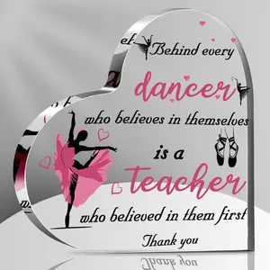2026 Graduation Dance Teacher Gifts for Women Acrylic Table Keepsake Paperweight Heart Shaped Thank You Dance Ballet Teacher Appreciation Gifts with Sayings(5.91 x 5.91 x 0.59 Inches)