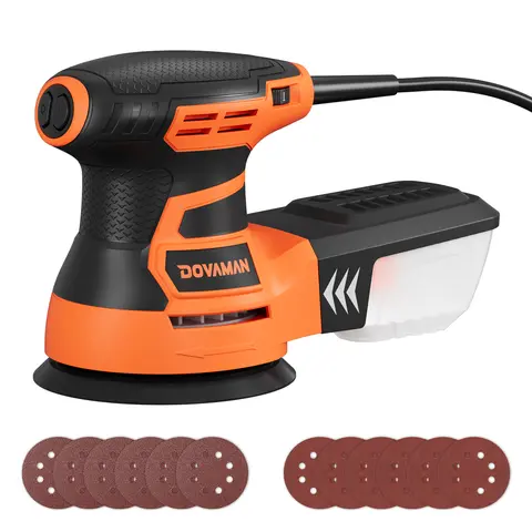 【toolupgrade】DOVAMAN ROS01A 3A Random Orbital Sander - Portable Orbital Polisher, 6 Speed Control, Up to 13000 rpm, 5in Pad, 12pcs Sandpapers, Dust Box, Low Vibration, Less Hand Fatigue, Ideal for DIY Woodwork Power Tools
