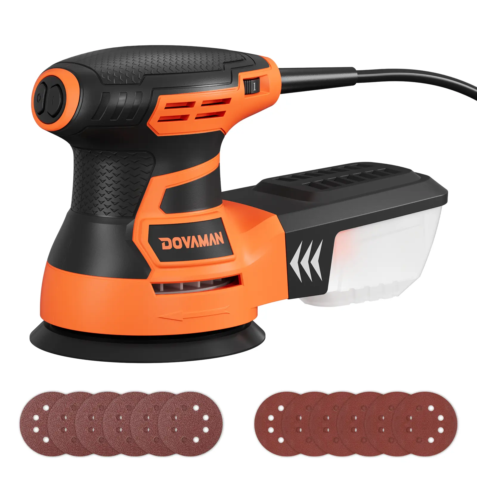 DOVAMAN ROS01A 3A Random Orbital Sander, 6 Variable Speeds, Up to 13000 rpm, 12pcs Sandpapers, 5in Sanding Pad, Dust Collection, Perfect for Woodwork