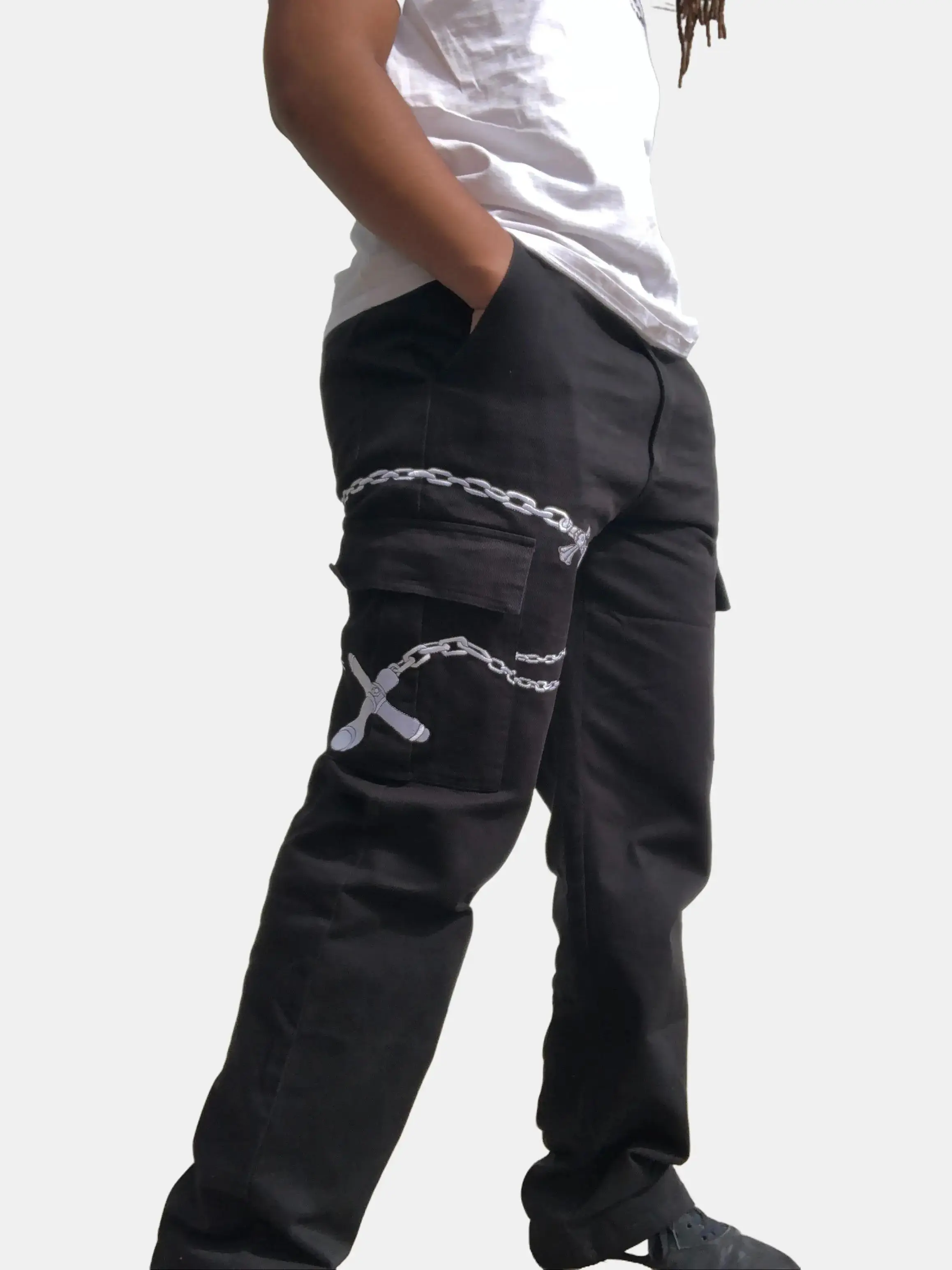 Hunter X Hunter Baggy Cargo Pants - Kurapika Chrollo Inspired Embroidered Cargo Pants Baggy Anime HxH Unisex Fashion Gothic Clothes Streetwear Fabric Aesthetics Embroidery Pockets